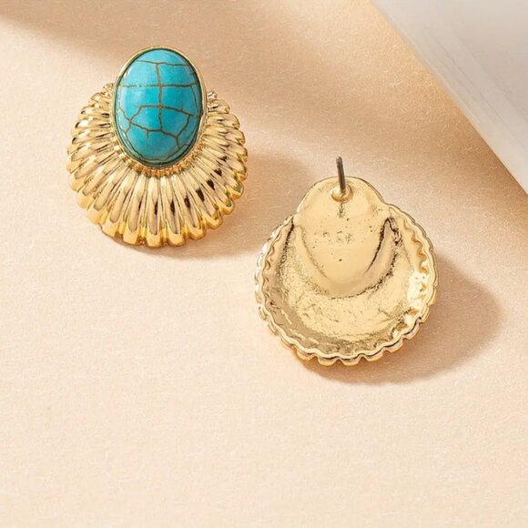 14K Gold Womens Turquoise Gemstone Earrings Ladies New 14 Karat Silver Jewelry - Picture 5 of 5